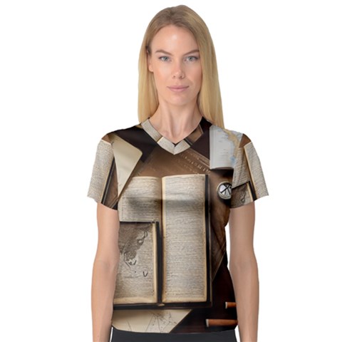 Generated Desk Book Inkwell Pen V-neck Sport Mesh Tee by Grandong