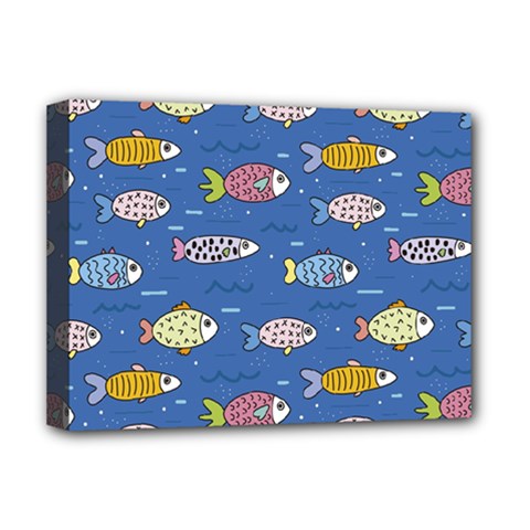 Sea Fish Blue Submarine Animal Deluxe Canvas 16  X 12  (stretched)  by Proyonanggan