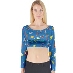 Space Rocket Solar System Pattern Long Sleeve Crop Top by Bangk1t