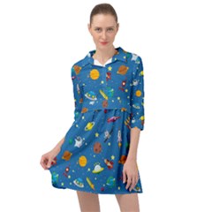 Space Rocket Solar System Pattern Mini Skater Shirt Dress by Bangk1t
