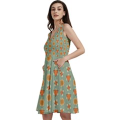 Floral Pattern Sleeveless V-neck Skater Dress With Pockets by Amaryn4rt
