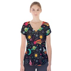 Seamless Pattern Space Short Sleeve Front Detail Top by Amaryn4rt