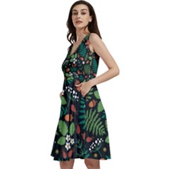 Pattern Forest Leaf Fruits Flowers Motif Sleeveless V-neck Skater Dress With Pockets by Amaryn4rt