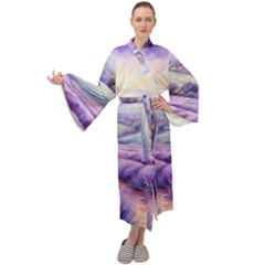 Lavender Flower Tree Maxi Velvet Kimono by Ravend