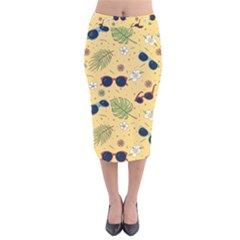 Seamless Pattern Of Sunglasses Tropical Leaves And Flower Velvet Midi Pencil Skirt by Grandong