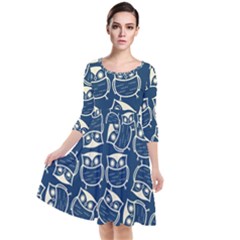 Cute Seamless Owl Background Pattern Quarter Sleeve Waist Band Dress by Grandong