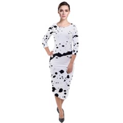 Monochrome Mirage  Quarter Sleeve Midi Velour Bodycon Dress by dflcprintsclothing