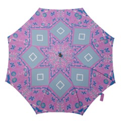 Bohemian Chintz Illustration Pink Blue White Hook Handle Umbrellas (medium) by Mazipoodles
