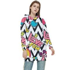 Vector-romantic-love-seamless-pattern Women s Long Oversized Pullover Hoodie by pakminggu