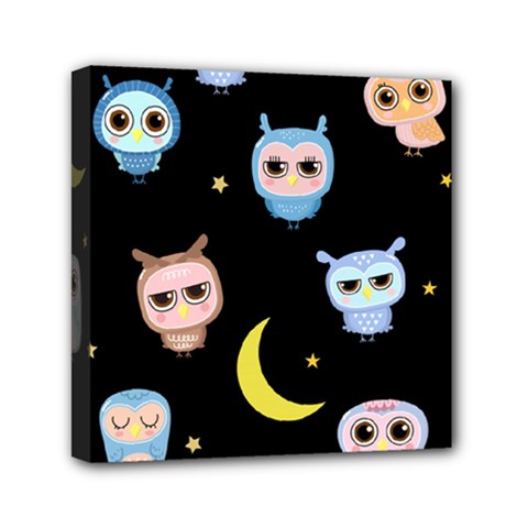 Cute-owl-doodles-with-moon-star-seamless-pattern Mini Canvas 6  X 6  (stretched) by pakminggu
