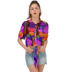 Bottles Colorful Tie Front Shirt  by uniart180623