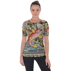 Fish Underwater Cubism Mosaic Shoulder Cut Out Short Sleeve Top by Bedest