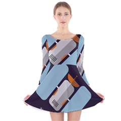 Satellite-machine-space-dark Long Sleeve Velvet Skater Dress by Cowasu