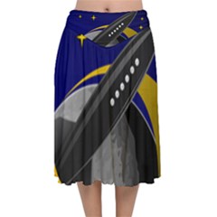 Science-fiction-sci-fi-sci-fi-logo Velvet Flared Midi Skirt by Sarkoni