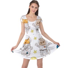 Astronaut-dog-cat-clip-art-kitten Cap Sleeve Dress by Sarkoni