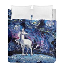 Unicorn Starry Night Print Van Gogh Duvet Cover Double Side (full/ Double Size) by Sarkoni