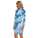 Sky Clouds Blue Cartoon Animated Long Sleeve Shirt Collar Bodycon Dress View2