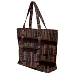 Old Bookshelf Orderly Antique Books Zip Up Canvas Bag by Ravend