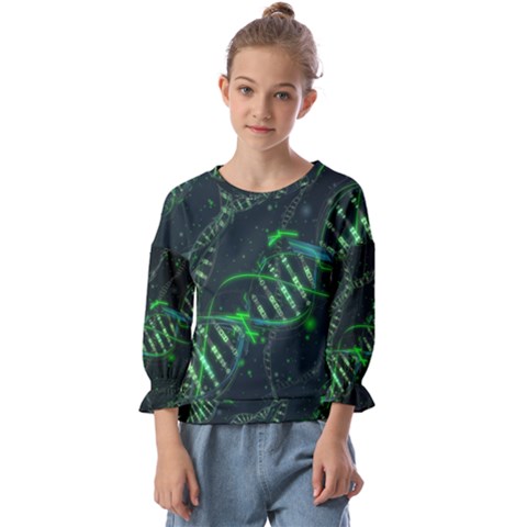 Green And Black Abstract Digital Art Kids  Cuff Sleeve Top by Bedest