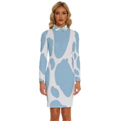 Cow Print, Aesthetic, Y, Blue, Baby Blue, Pattern, Simple Long Sleeve Shirt Collar Bodycon Dress by nateshop