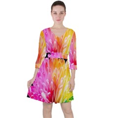 Abstract, Amoled, Back, Flower, Green Love, Orange, Pink, Quarter Sleeve Ruffle Waist Dress by nateshop