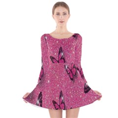 Butterfly, Girl, Pink, Wallpaper Long Sleeve Velvet Skater Dress by nateshop