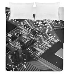 Black And Gray Circuit Board Computer Microchip Digital Art Duvet Cover Double Side (queen Size) by Bedest
