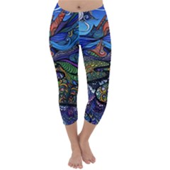 Multicolored Abstract Painting Artwork Psychedelic Colorful Capri Winter Leggings  by Bedest