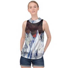 Abstract Painting Cold Temperature Snow Nature High Neck Satin Top by Grandong
