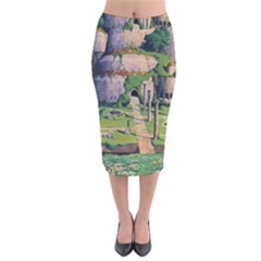 Painting Scenery Velvet Midi Pencil Skirt by Sarkoni