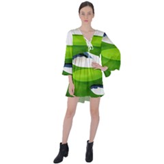 Golf Course Par Green V-neck Flare Sleeve Mini Dress by Sarkoni