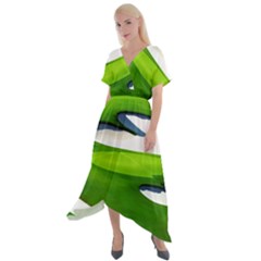 Golf Course Par Green Cross Front Sharkbite Hem Maxi Dress by Sarkoni