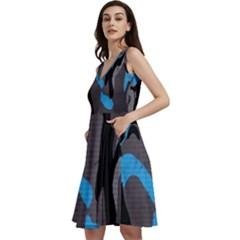 Blue, Abstract, Black, Desenho, Grey Shapes, Texture Sleeveless V-neck Skater Dress With Pockets by nateshop