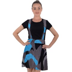 Blue, Abstract, Black, Desenho, Grey Shapes, Texture Velvet Suspender Skater Skirt by nateshop