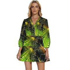 Machine Technology Circuit Electronic Computer Technics Detail Psychedelic Abstract Pattern V-neck Placket Mini Dress by Sarkoni