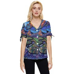 Psychedelic Landscape Bow Sleeve Button Up Top by Sarkoni