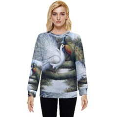 Canvas Oil Painting Two Peacock Hidden Pocket Sweatshirt by Grandong