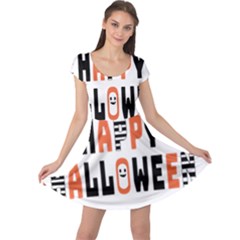 Happy Halloween Slot Text Orange Cap Sleeve Dress by Sarkoni