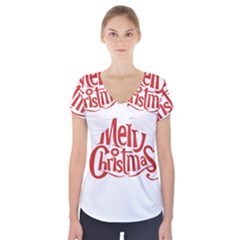 Merry Christmas Short Sleeve Front Detail Top by designerey