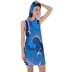 Blue Moving Texture Abstract Texture Racer Back Hoodie Dress by Grandong