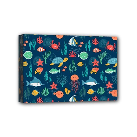 Fish Sea Animals Pattern Mini Canvas 6  X 4  (stretched) by Ndabl3x