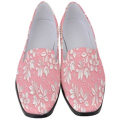 Pink Texture With White Flowers, Pink Floral Background Women s Classic Loafer Heels by nateshop
