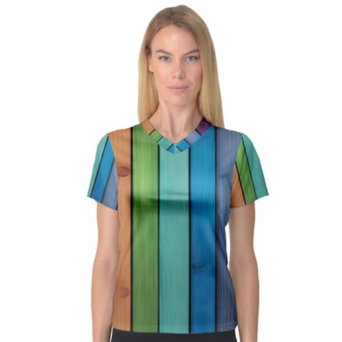 Rainbow V-neck Sport Mesh T-shirt by zappwaits