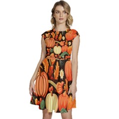 Thanksgiving Pattern Cap Sleeve High Waist Dress by Valentinaart