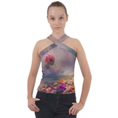 Floral Blossoms  Cross Neck Velour Top by Internationalstore