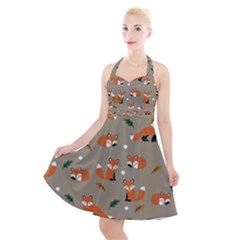 Fox Pattern Texture Halter Party Swing Dress  by Pakjumat