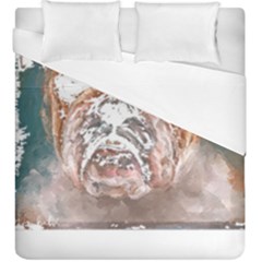 Bulldog T- Shirt Painting Of A Bulldog With Angry Face T- Shirt Duvet Cover Double Side (king Size) by EnriqueJohnson