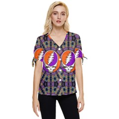 Gratefuldead Grateful Dead Pattern Bow Sleeve Button Up Top by Sarkoni