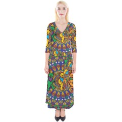 Grateful Dead Pattern Quarter Sleeve Wrap Maxi Dress by Sarkoni