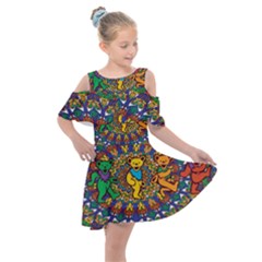 Grateful Dead Pattern Kids  Shoulder Cutout Chiffon Dress by Sarkoni